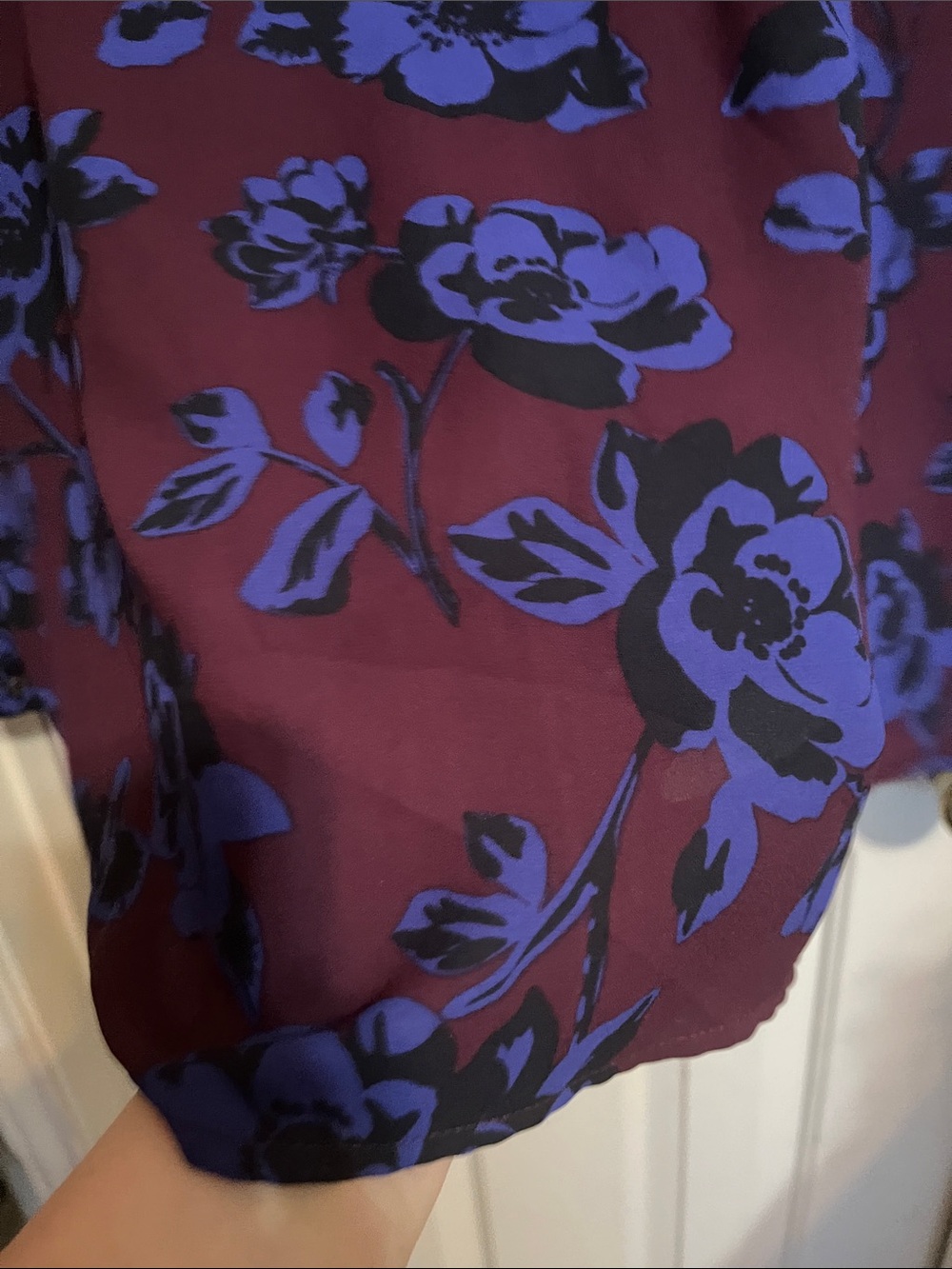 41 Hawthorn 2X Plum Blue Floral V-Neck Long Sleeve Plus Size Blouse - Picture 8 of 9